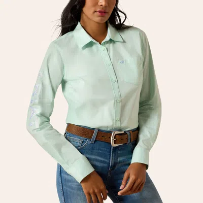 Ariat Women's Team Kirby Dusty Aqua Long Sleeve Shirt In Blue