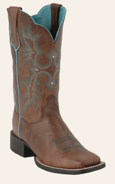 Ariat Women's Tombstone Sassy Brown With Turquoise Stitch Double Welt Wide Square Toe Boot
