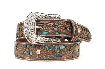 Ariat Women's Underlay Cutout Leather Western Belt In Brown/turquoise