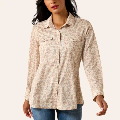 Ariat Women's Venttek Cream Boots 'n' Roses Long Sleeve Pearl Snap Western Shirt In Brown