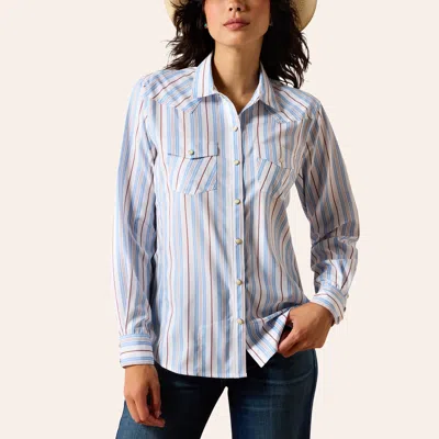 Ariat Women's Venttek Multicolor Stripe Print Long Sleeve Pearl Snap Western Shirt In Blue