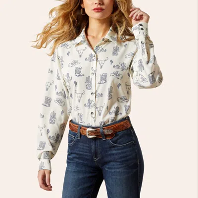Ariat Women's White & Light Blue Western Print Homestyle Shirt In Multi