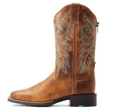 Ariat Womens Round Up Zip Back Boot In Desert Sand In Animal Print