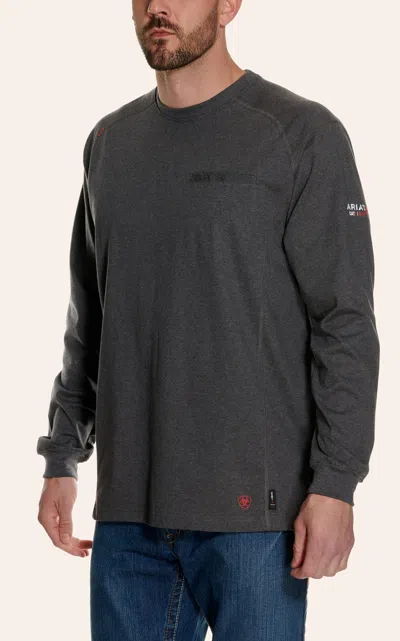 Ariat Work Fr Men's Air Crew Charcoal Heather Hrc2 Long Sleeve Work Shirt In Gray