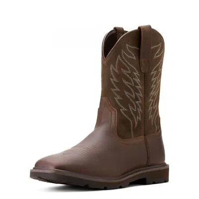 Pre-owned Ariat Work Men's 10" Groundbreaker Soft Toe Work Boot Brown - 10020059, Brown