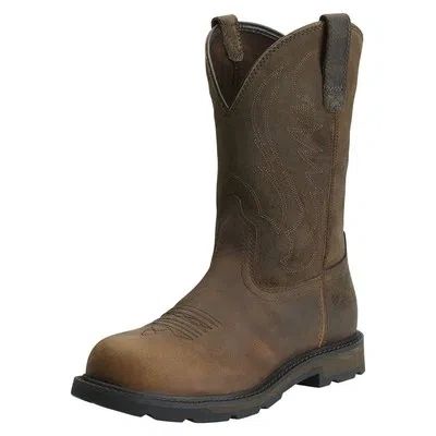 Pre-owned Ariat Work Men's 10" Groundbreaker Steel Toe Work Boot Brown - 10014241, Brown