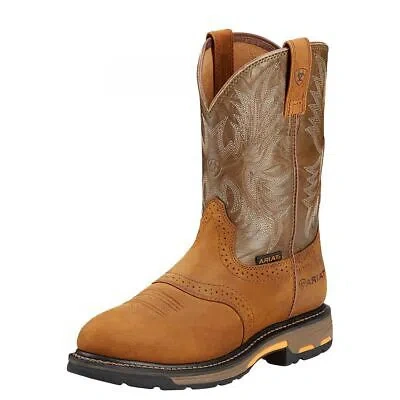 Pre-owned Ariat Work Men's 10" Workhog Soft Toe Pull-on Work Boot Aged Bark - 10001188, Ag