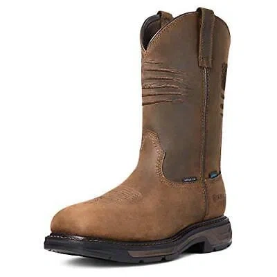 Pre-owned Ariat Work Men's 11" Workhog Xt Patriot Carbon Toe Waterproof Work Boot Distress In Brown