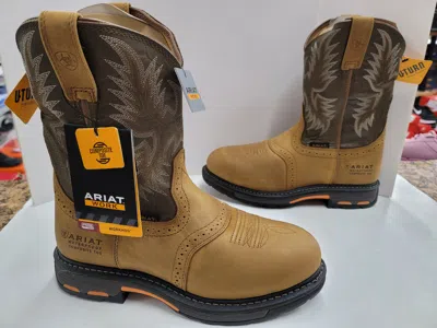 Pre-owned Ariat Workhog H20 Composite Toe Waterproof Pull On Boots 10008635 Bark / Green
