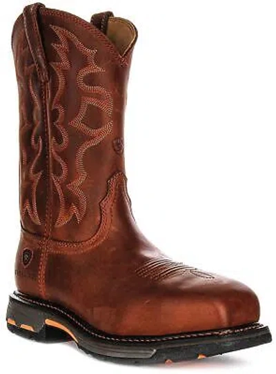 Pre-owned Ariat Workhog Steel Toe Wide Square Work Western Mens Boots Brown Us 8 - 13