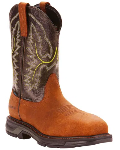 Pre-owned Ariat Workhog Xt 11 Inch Waterproof Wide Square Carbon Toe Wellington 10024966 In Brown