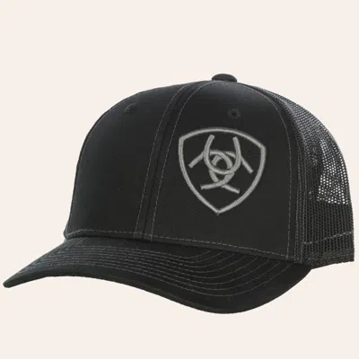 Ariat Youth Black With Gray Logo Mesh Snap Back Cap