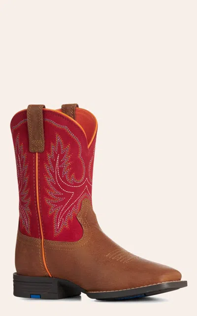 Ariat Youth Chestnut & Red Wide Square Toe Cowboy Boots In Multi