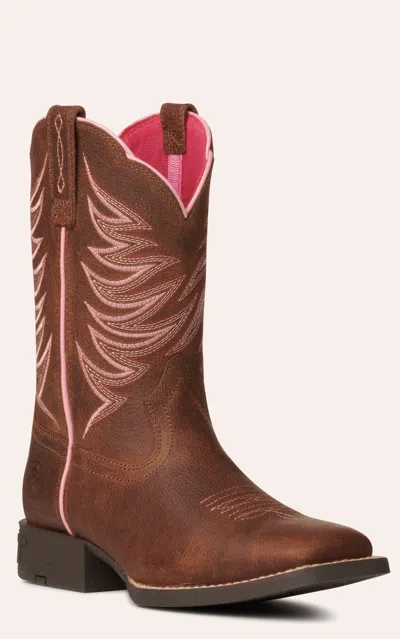 Ariat Youth Firecatcher Rowdy Brown Wide Square Toe Cowboy Boots In Multi