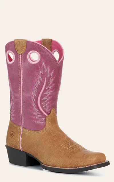 Ariat Youth Futurity Fort Worth Cottage And Rosebud Cutter Toe Cowboy Boots In Pink