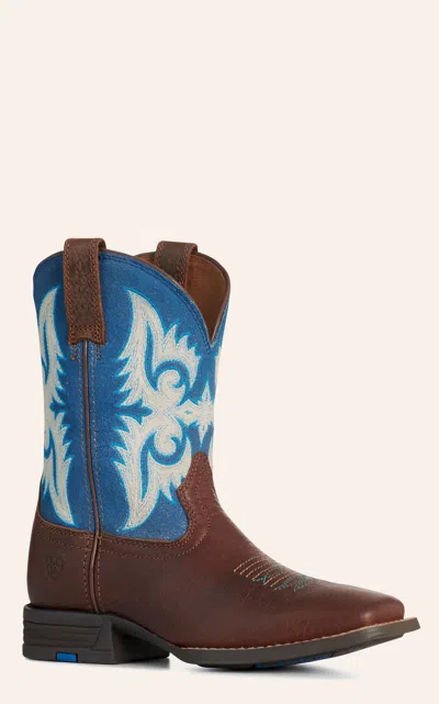 Ariat Youth Lonestar Brown And Blue Waves Shock Shield Square Toe Cowboy Boots