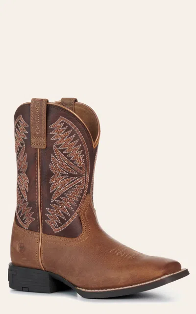 Ariat Youth Pearl & Chocolate Brown Ruidoso Wide Square Toe Cowboy Boots In Multi