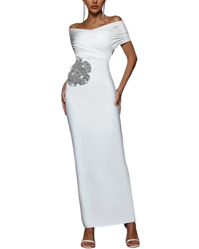 Ariel Tesoro Embellished Midi Dress In White