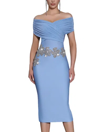 Ariel Tesoro Embellished Off-the-shoulder Midi Dress In Blue