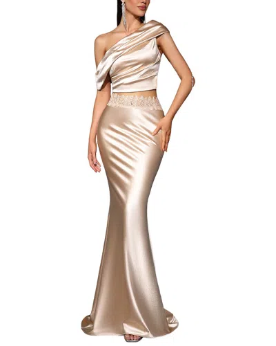 Ariel Tesoro Off-the-shoulder Maxi Dress In Neutral