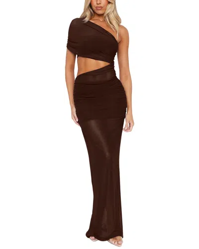Ariel Tesoro One-shoulder Maxi Dress In Brown