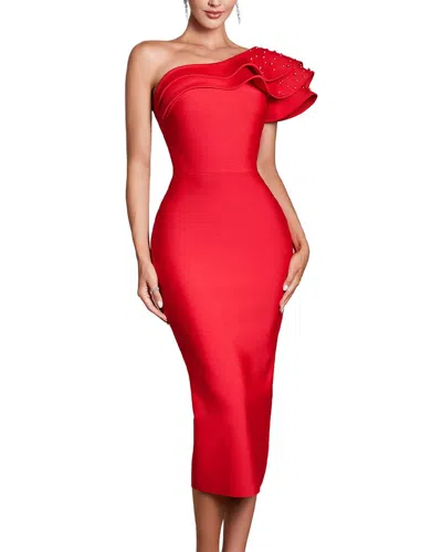 Ariel Tesoro One-shoulder Midi Dress In Red
