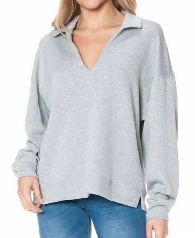 Ariella Collared Scuba Pullover In Heather Grey In Gray