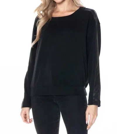 Ariella Crewneck With Pleather Sleeves Top In Black