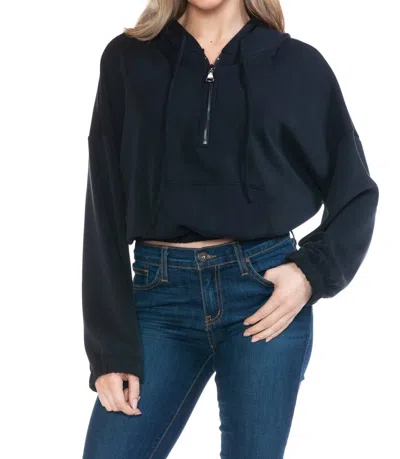 Ariella Cropped Long Sleeve Hoodie With Zipper In Black