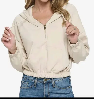 Ariella Cropped Long Sleeve Hoodie With Zipper In Cream In Neutral