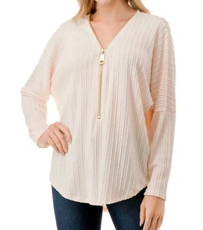 Ariella Dolman Sleeve Zipper Top In Beige