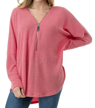 Ariella Dolman Sleeve Zipper Top In Coral In Pink