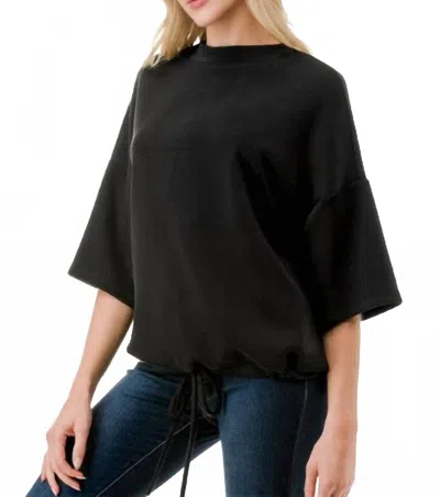 Ariella Drawstring Short Sleeve Knit Top In Black