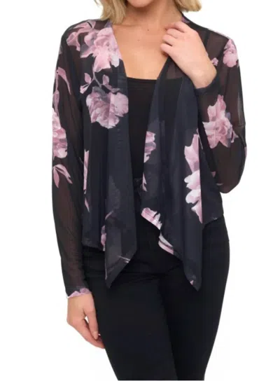 Ariella Floral Mesh Cardigan In Pink In Black