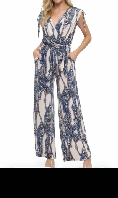 Ariella Floral Tie Shoulder Jumpsuit In Chain Link Blue In Multi