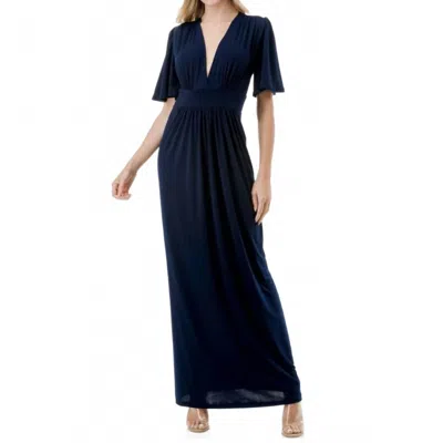Ariella Flutter Sleeve Maxi Dress In Navy In Blue