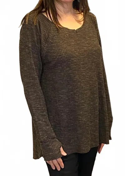 Ariella High Low Long Sleeve Top In Brown