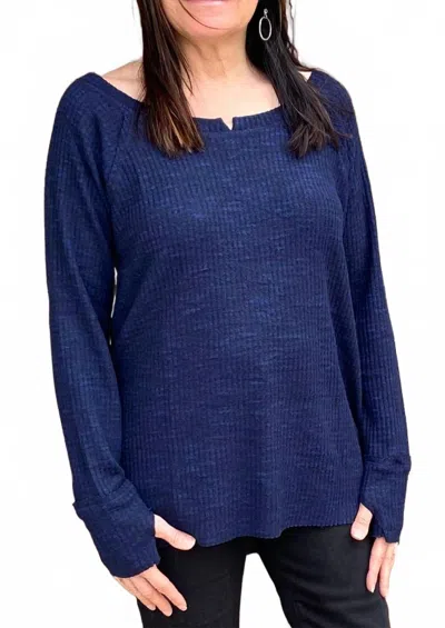 Ariella High Low Long Sleeve Top In Navy In Blue