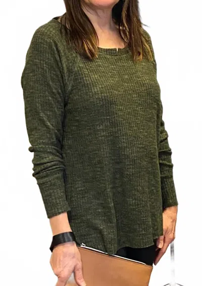 Ariella High Low Long Sleeve Top In Olive In Green