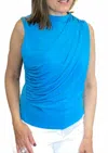 Ariella High Neck Drape Detail Top In Teal In Blue