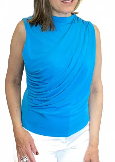 Ariella High Neck Drape Detail Top In Teal In Blue