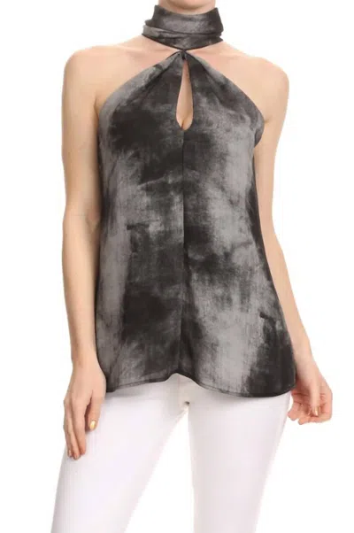 Ariella High Neck Tie-dye Keyhole Top In Charcoal In Multi