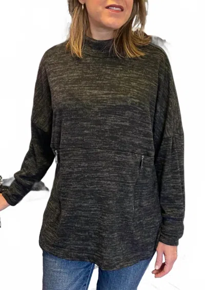 Ariella High Neck Zipper Detail Top In Black In Gray