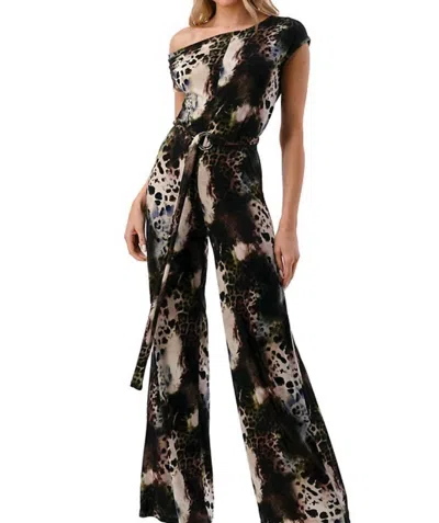 Ariella Off The Shoulder Belted Jumpsuit In Animal Print In Multi