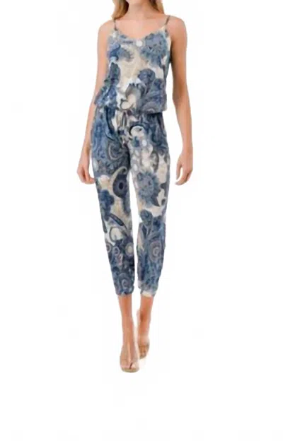 Ariella Paisley Jumpsuit In White, Blue, Tan In Multi