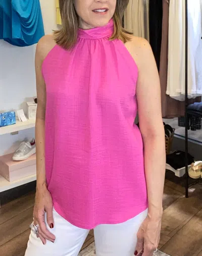 Ariella Pleated Neck Halter Top In Pink