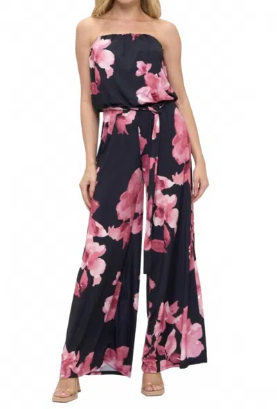 Ariella Printed Tube Jumpsuit In Black/pink In Multi