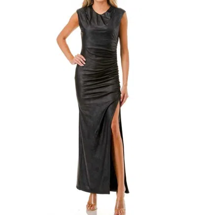 Ariella Ruched High Neck Midi Dress In Black