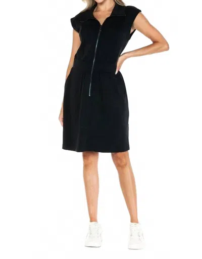 Ariella Scuba Dress With Zipper Detail In Black In Blue