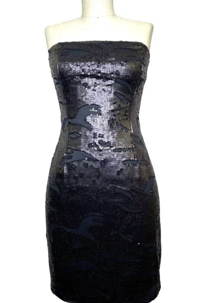 Ariella Sequin Strapless Little Black Mini Dress In Blue